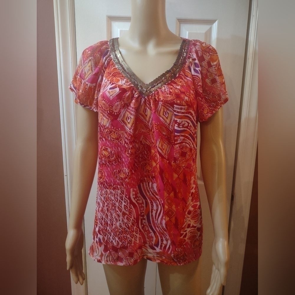 Nue Options women's size medium beaded blouse shirt top